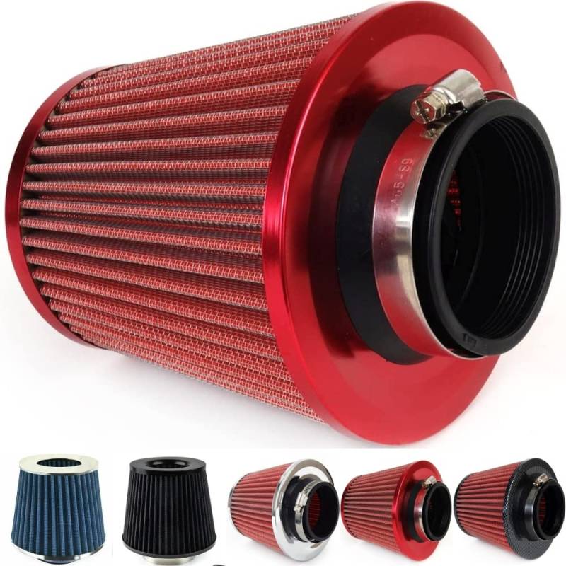 Universal Sportluftfilter Top Luftfilter Konisch 3 Adapter 4 Farben NEU (ROT/Rot) von THE7 AUTOMOTIVE