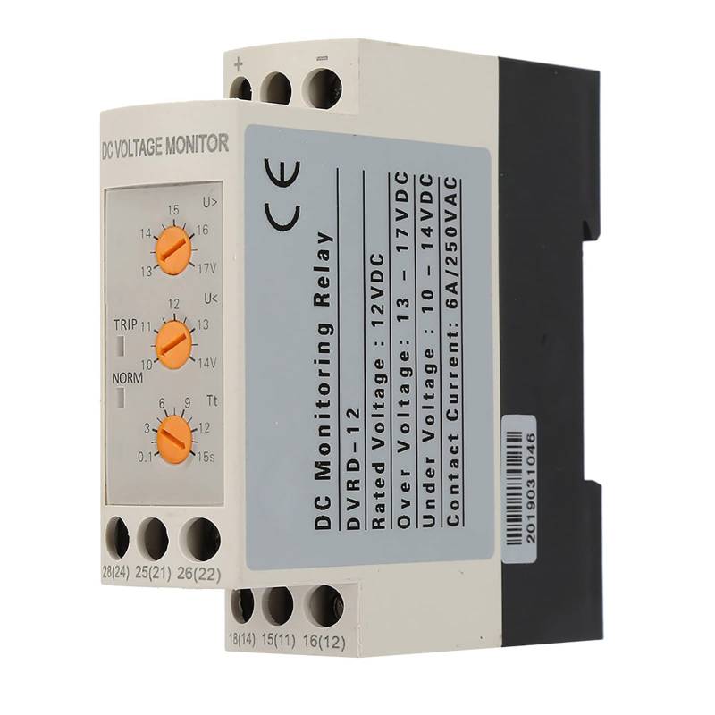 TICFOX Spannungsüberwachungsrelais, Überspannungs und Unterspannungsschutzrelais 35mm din schienenmontage einstellbares Auslöseverzögerungsrelais mit zwei LED Anzeigen(DC 12V) von TICFOX