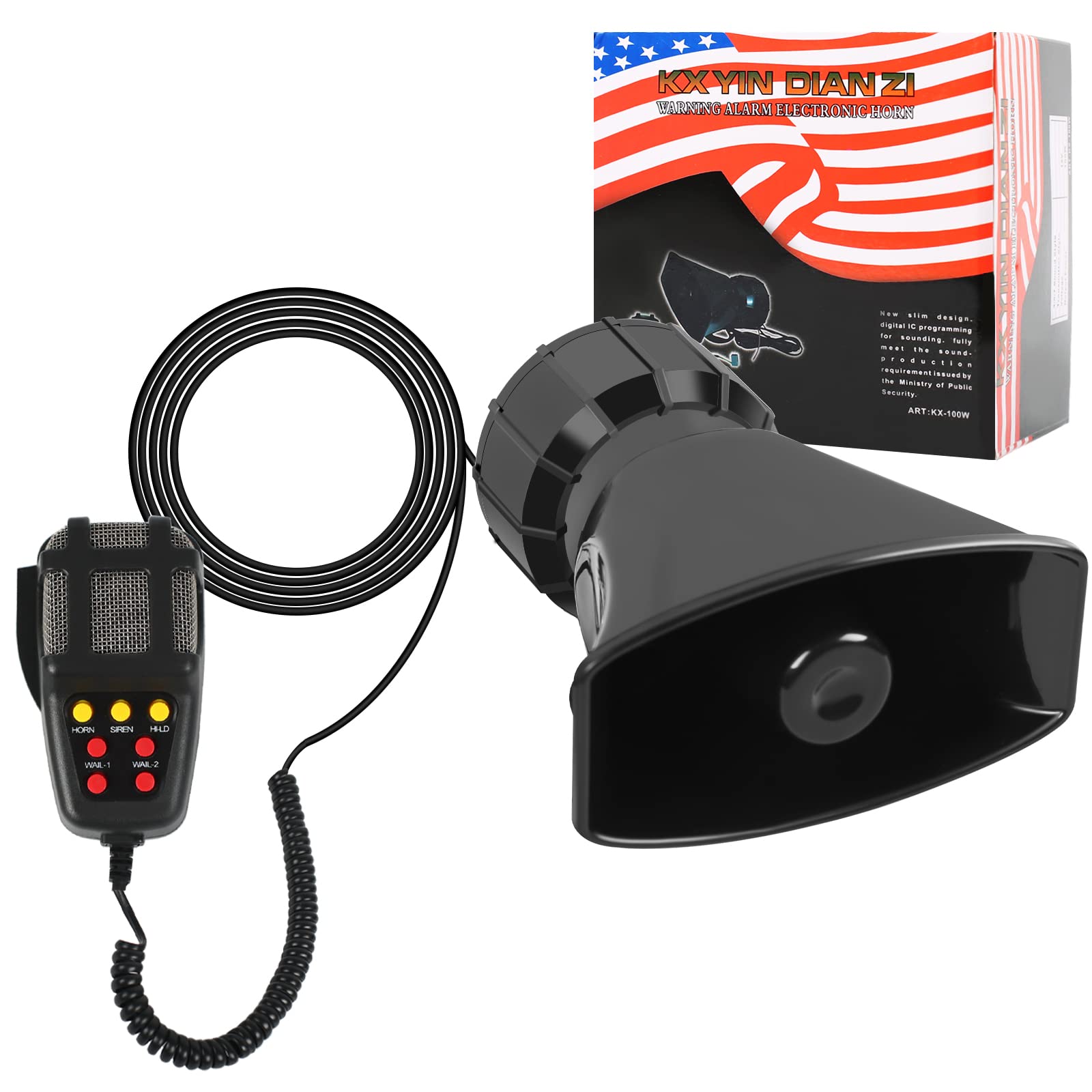 TIHOOK Sirene 12V,7 Ton Sound Hupen,Auto Sirene Lautsprecher,Autohupe,Notverstärker Alarmtrompete,Lautsprechersystem, Hupe 12v,Megafon mit Sirene und Mikrofon TIHOOK Sirene 12V,7 Ton Sound Hupen,Auto Sirene Lautsprecher,Autohupe,Notverstärker Alarmtrompete,Lautsprechersystem, Hupe 12v,Megafon mit Sirene und Mikrofon von TIHOOK