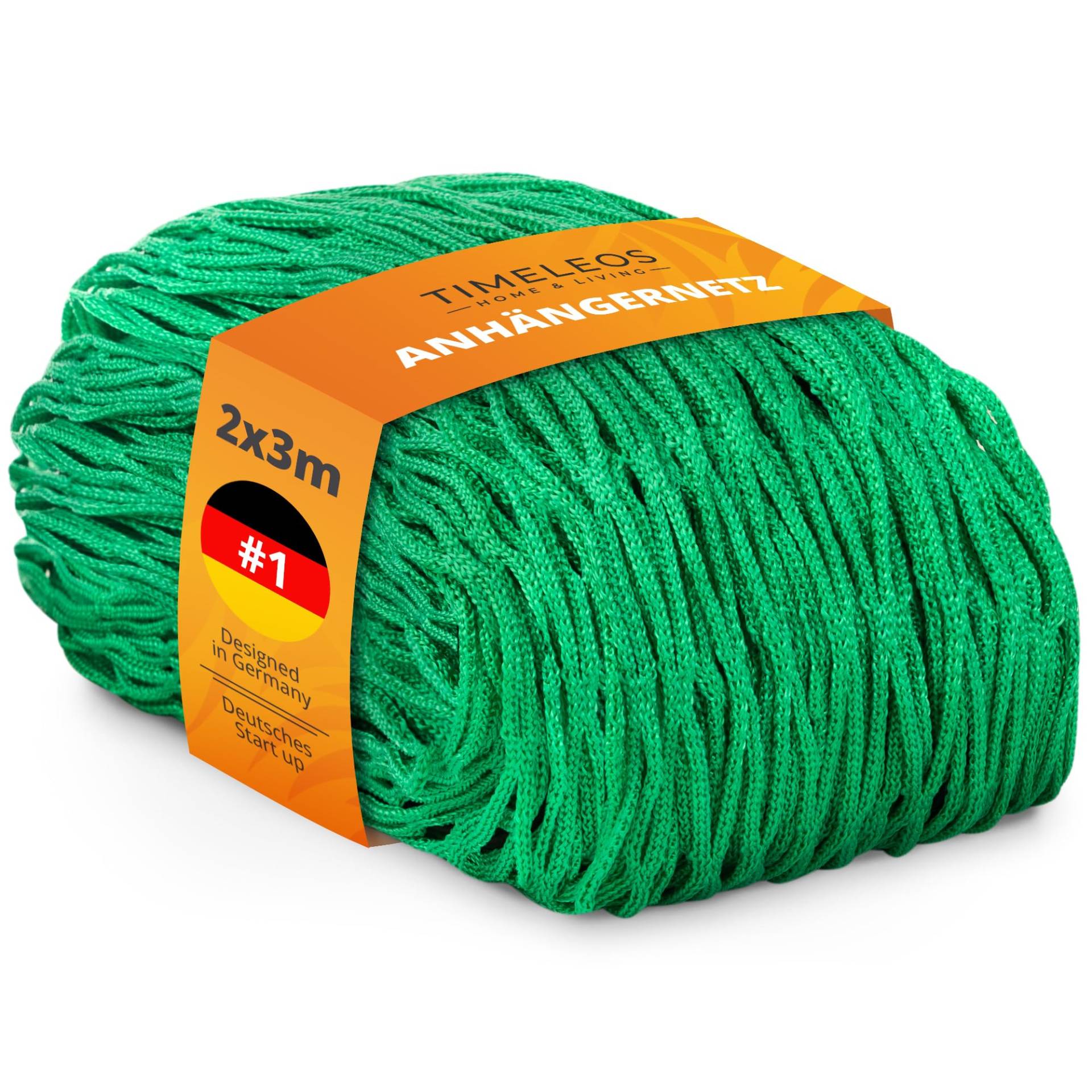 TIMELEOS Anhängernetz 2x3m, Netz für Anhänger, Containernetz, Ladungssicherungsnetz, Transportnetz, Kofferraum, Auto, Gepäcknetz, feinmaschig, PKW (grün) von TIMELEOS