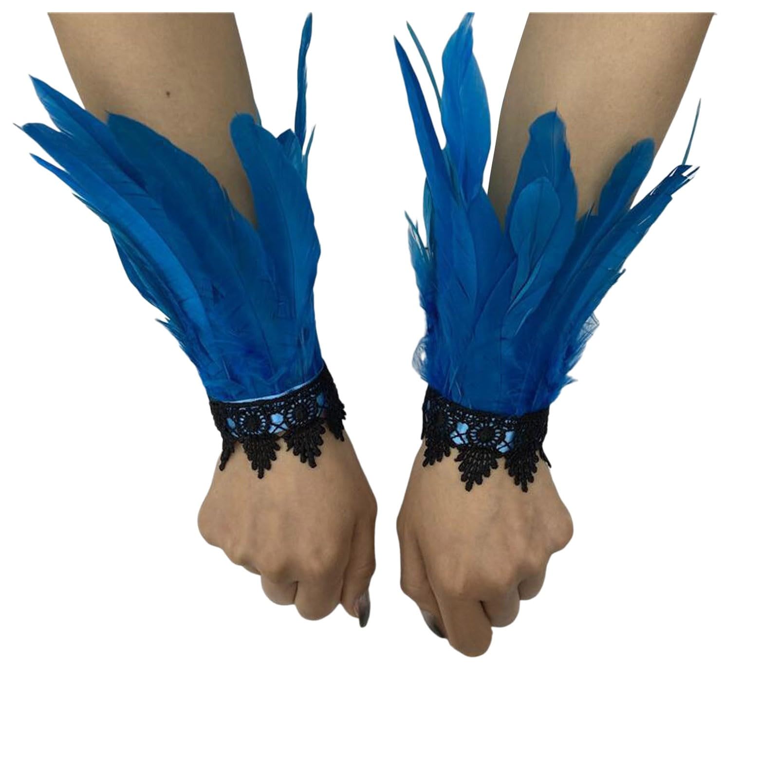 Federn Armbänder Damen Vintage Feder Manschette Accessoires Gothic Feder Manschetten Frauen Federschlagarmbänder Feder Spitze Handschuhe Federschmuck für Halloween Kostüm, (Light Blue, One Size) von TIMIYUYU