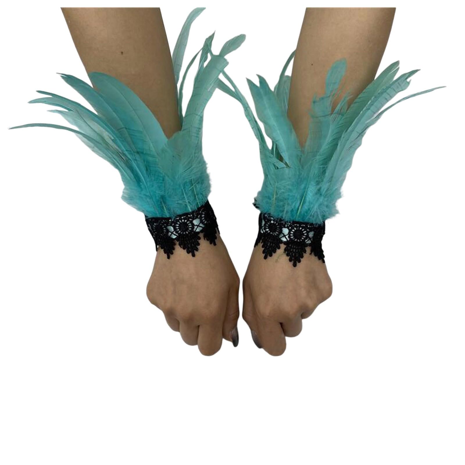 Federn Armbänder Damen Vintage Feder Manschette Accessoires Gothic Feder Manschetten Frauen Federschlagarmbänder Feder Spitze Handschuhe Federschmuck für Halloween Kostüm, (Sky Blue, One Size) von TIMIYUYU
