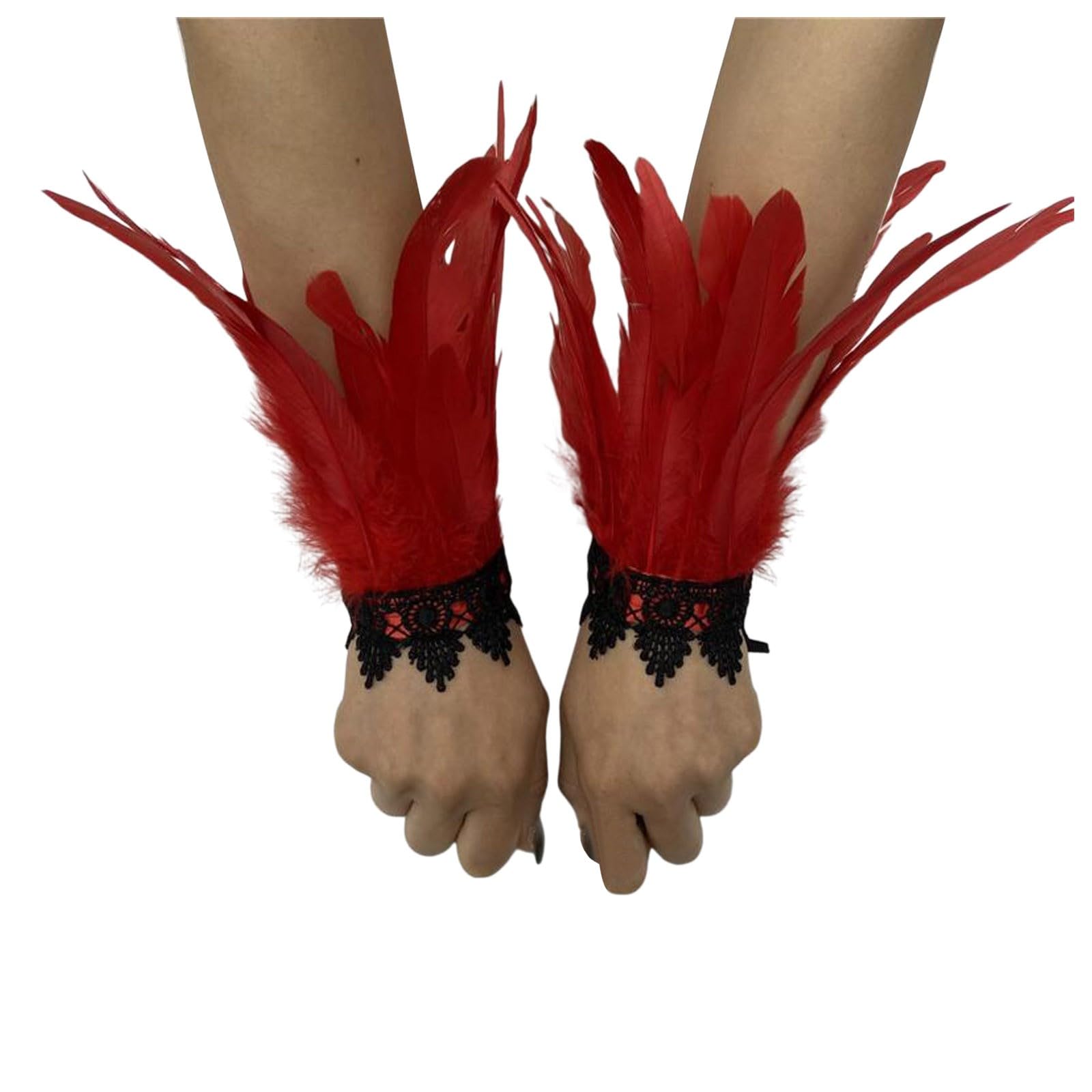 Federn Armbänder Damen Vintage Feder Manschette Accessoires Gothic Feder Manschetten Frauen Federschlagarmbänder Feder Spitze Handschuhe Federschmuck für Halloween Kostüm, Rollenspiel (Red, One Size) Federn Armbänder Damen Vintage Feder Manschette Accessoires Gothic Feder Manschetten Frauen Federschlagarmbänder Feder Spitze Handschuhe Federschmuck für Halloween Kostüm, Rollenspiel (Red, One Size) von TIMIYUYU
