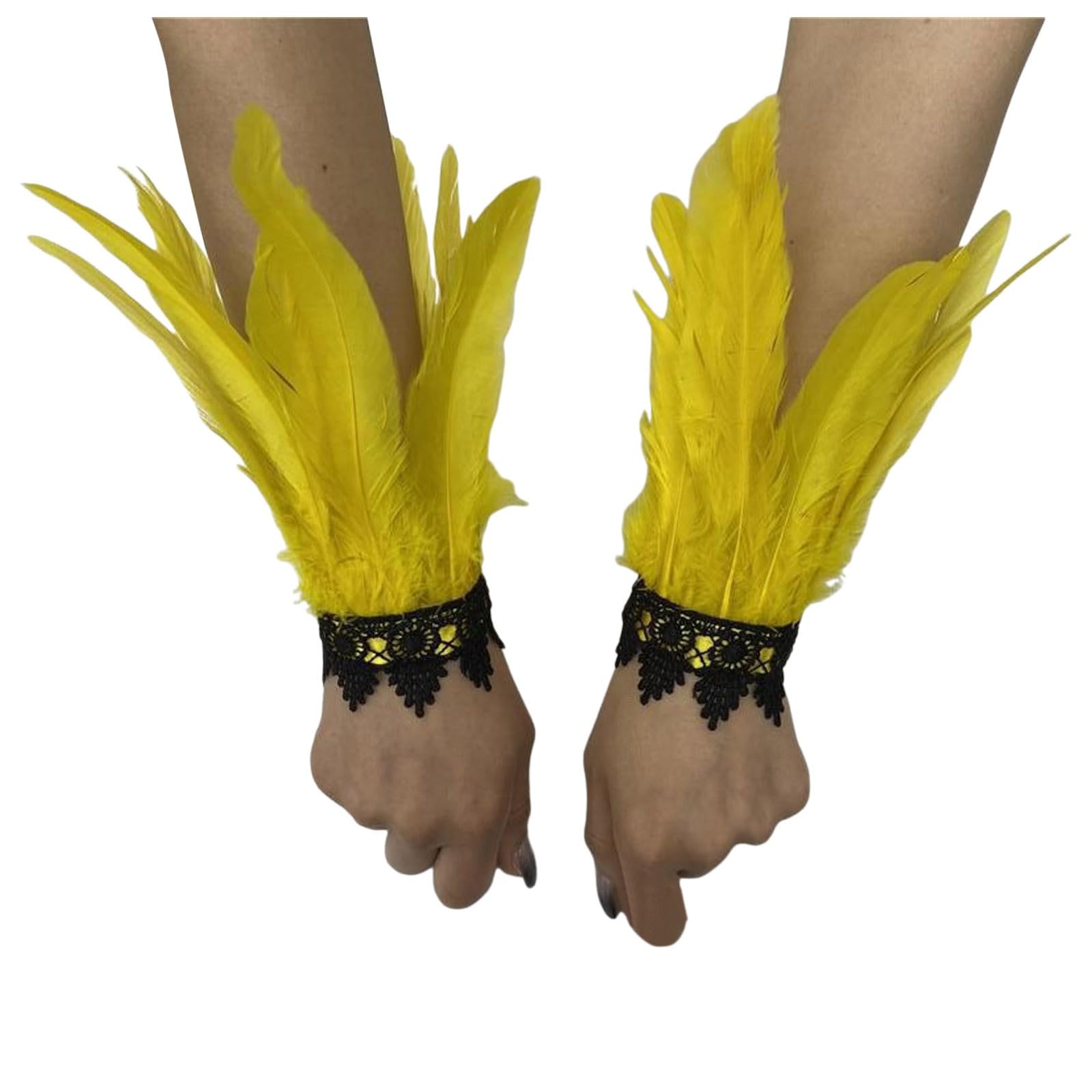 TIMIYUYU Federn Armbänder Damen Vintage Feder Manschette Accessoires Gothic Feder Manschetten Frauen Federschlagarmbänder Feder Spitze Handschuhe Federschmuck für Halloween Kostüm, (Yellow, One Size) TIMIYUYU Federn Armbänder Damen Vintage Feder Manschette Accessoires Gothic Feder Manschetten Frauen Federschlagarmbänder Feder Spitze Handschuhe Federschmuck für Halloween Kostüm, (Yellow, One Size) von TIMIYUYU