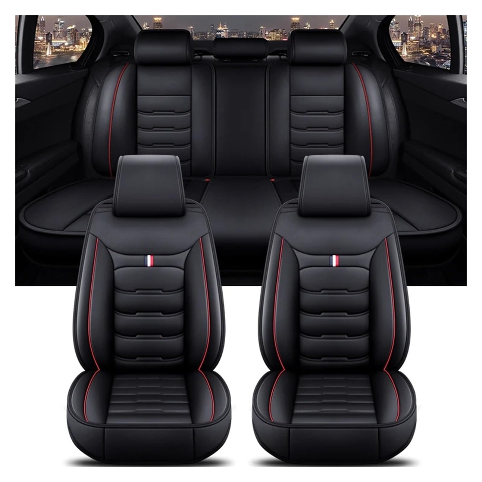 Autositzbezüge Für A3 Für Sportback A1 A4 A5 A6 A6L A7 A8 A8L PU-Leder Autozubehör Innenausstattung Autositzbezug Autoinnenraum(A Black Red 5 Seat) von TINGYUS