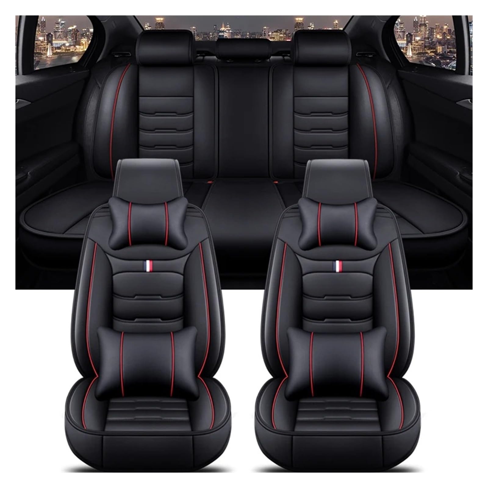 Autositzbezüge Für A3 Für Sportback A1 A4 A5 A6 A6L A7 A8 A8L PU-Leder Autozubehör Innenausstattung Autositzbezug Autoinnenraum(B Black Red 5 Seat) von TINGYUS