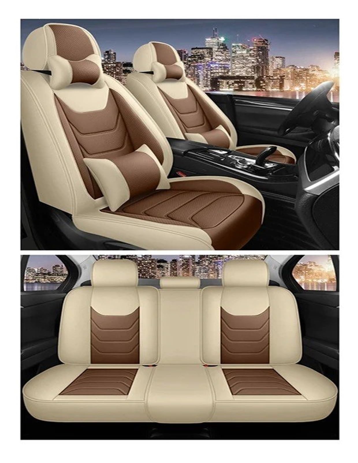 Autositzbezüge Für Fit Für Civic Für CRV Für XRV Für Accord Für Odyssey Für Jazz Für City Sitzbezug Car-Styling Autozubehör Autoinnenraum(B Beige Brown Pillow) von TINGYUS