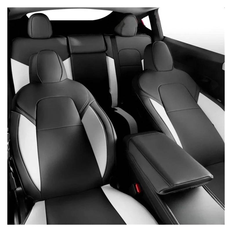 Autositzbezüge Für Tesla Für Modell Y 2021 2022 2023 2024 Wasserdichter Ledersitz 5-Sitzer Komplettset Sitzbezug Auto-Innenraumabdeckung Autoinnenraum(Black White Set) von TINGYUS