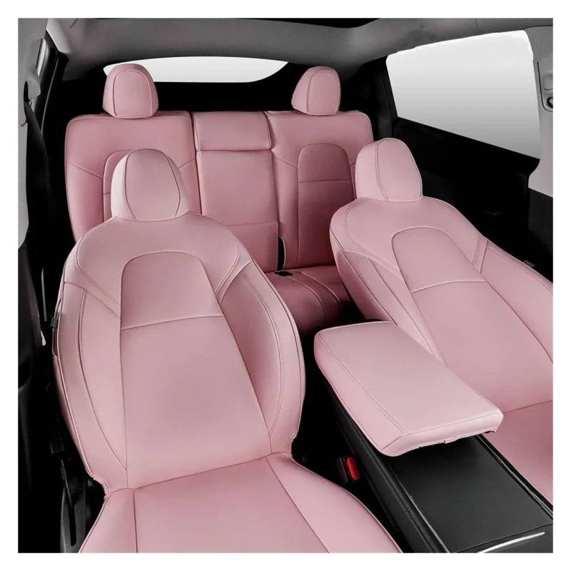 Autositzbezüge Für Tesla Für Modell Y 2021 2022 2023 2024 Wasserdichter Ledersitz 5-Sitzer Komplettset Sitzbezug Auto-Innenraumabdeckung Autoinnenraum(Pink Set) von TINGYUS