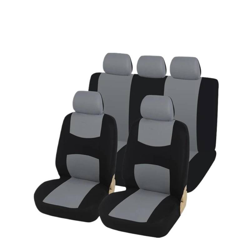 Autositzbezüge Universal-Autositzbezug, Flacher Stoff-Autositzbezug (abnehmbare Kopfstützen Und Feste Bank), Innenausstattung Autoinnenraum(Gray Black Full Set) von TINGYUS