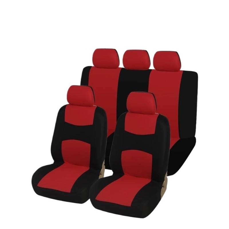 Autositzbezüge Universal-Autositzbezug, Flacher Stoff-Autositzbezug (abnehmbare Kopfstützen Und Feste Bank), Innenausstattung Autoinnenraum(Red Full Set) von TINGYUS