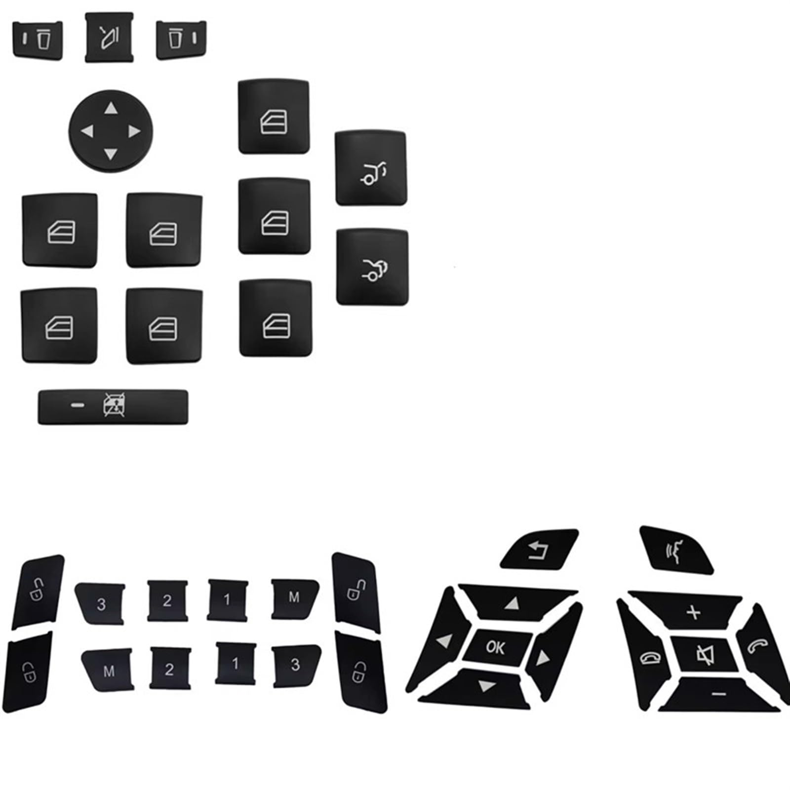 TIOWCGH Auto Innenleisten Aufkleber Kompatibel Mit Benz Für C W204 2011 2012 2013 Autotür-Entriegelungs-Speichertaste Lenkradtastenabdeckung Aufkleberverkleidung(Black) von TIOWCGH