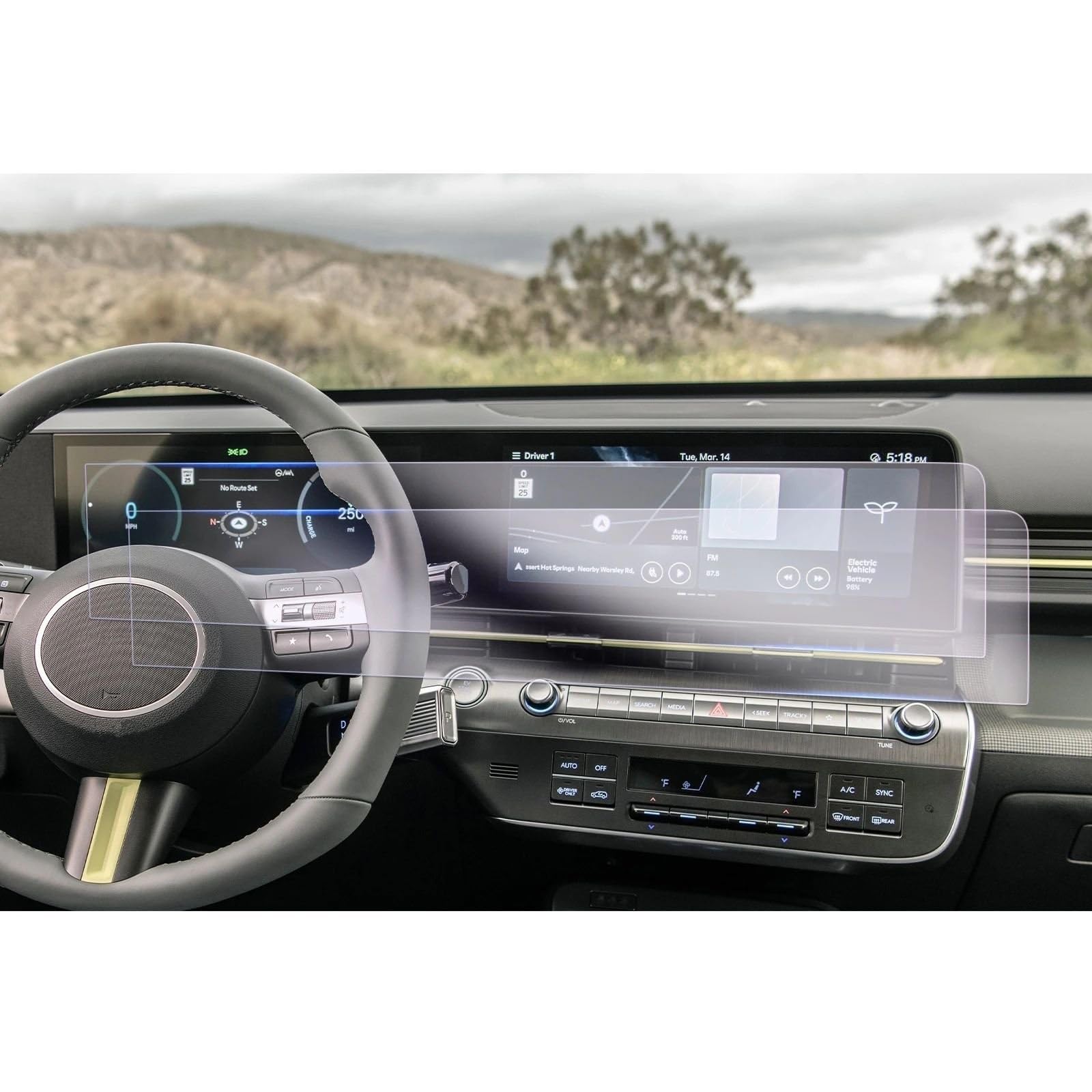 TIOWCGH Auto Navi-Schutzfolie Kompatibel Mit Hyundai Für Kona SX2 2023 2024 Auto-GPS-Navigation Und Armaturenbrett-Displayschutzfolie Aus Gehärtetem Glas(Left Hand Drive) von TIOWCGH