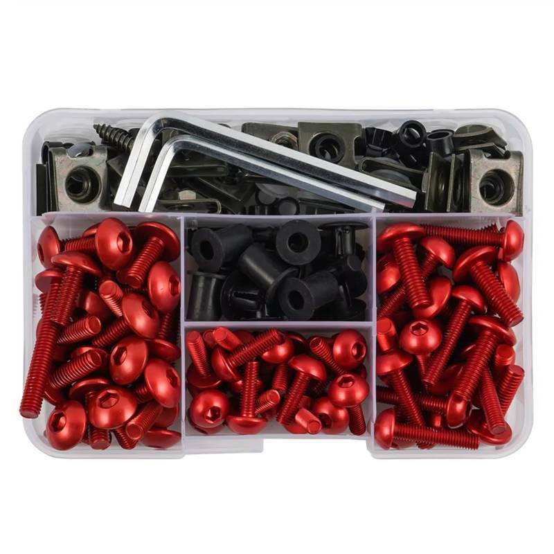 TIOWCGH Kompatibel Mit CBR600F4i 2001–2006 Für RC51 2004–2006 2008 2009 Für RVT1000R RC51 2000–2006 Motorrad-Karosserieschrauben Verkleidungsschrauben Muttern Schrauben-Set Parabrezza Bullone(Red) von TIOWCGH