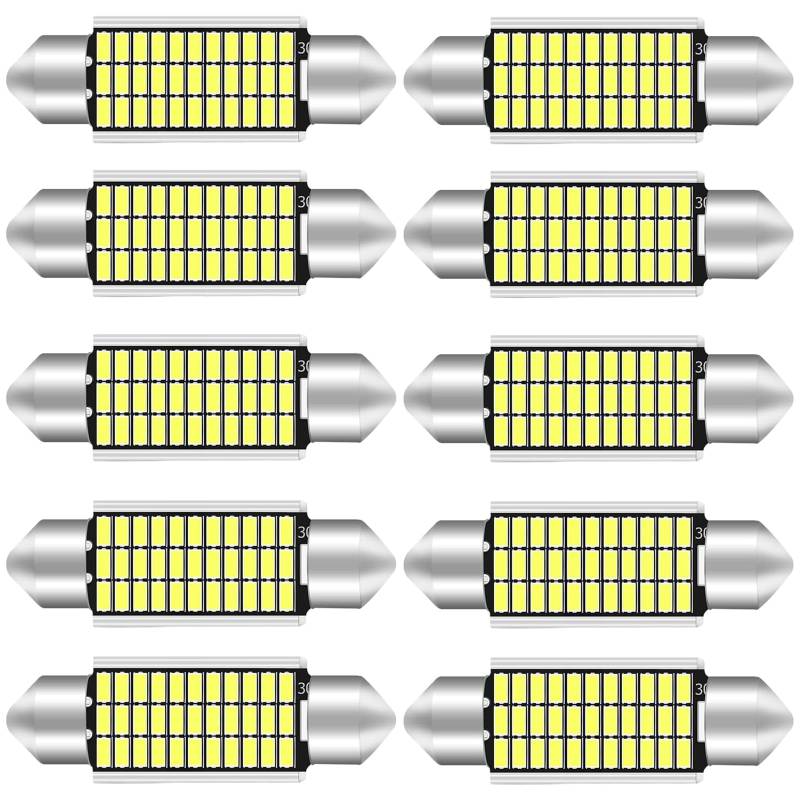 TITKBOW Auto LED Innenbeleuchtung, Auto Innen Beleuchtung Mit Kühlkörper auf der Rückseite, Plug and Play Auto Innenraum Leselampe Quelle (10 Stück 41MM Weiß) von TITKBOW