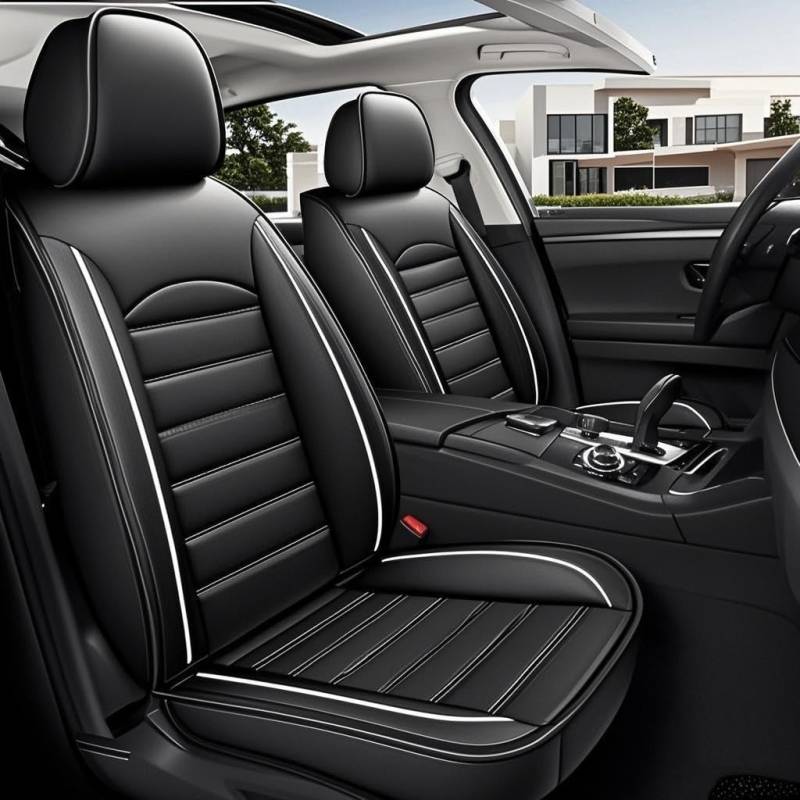 Sitzbezug Auto für 5 Seats Tesla Model 3 2017 2018 2019 2020 2021 2022 2023 Wasserdicht Atmungsaktiver Auto Zubehör Leder Autositzschoner Autositzschutz Autositzauflagen,D-Black and White von TIUEO