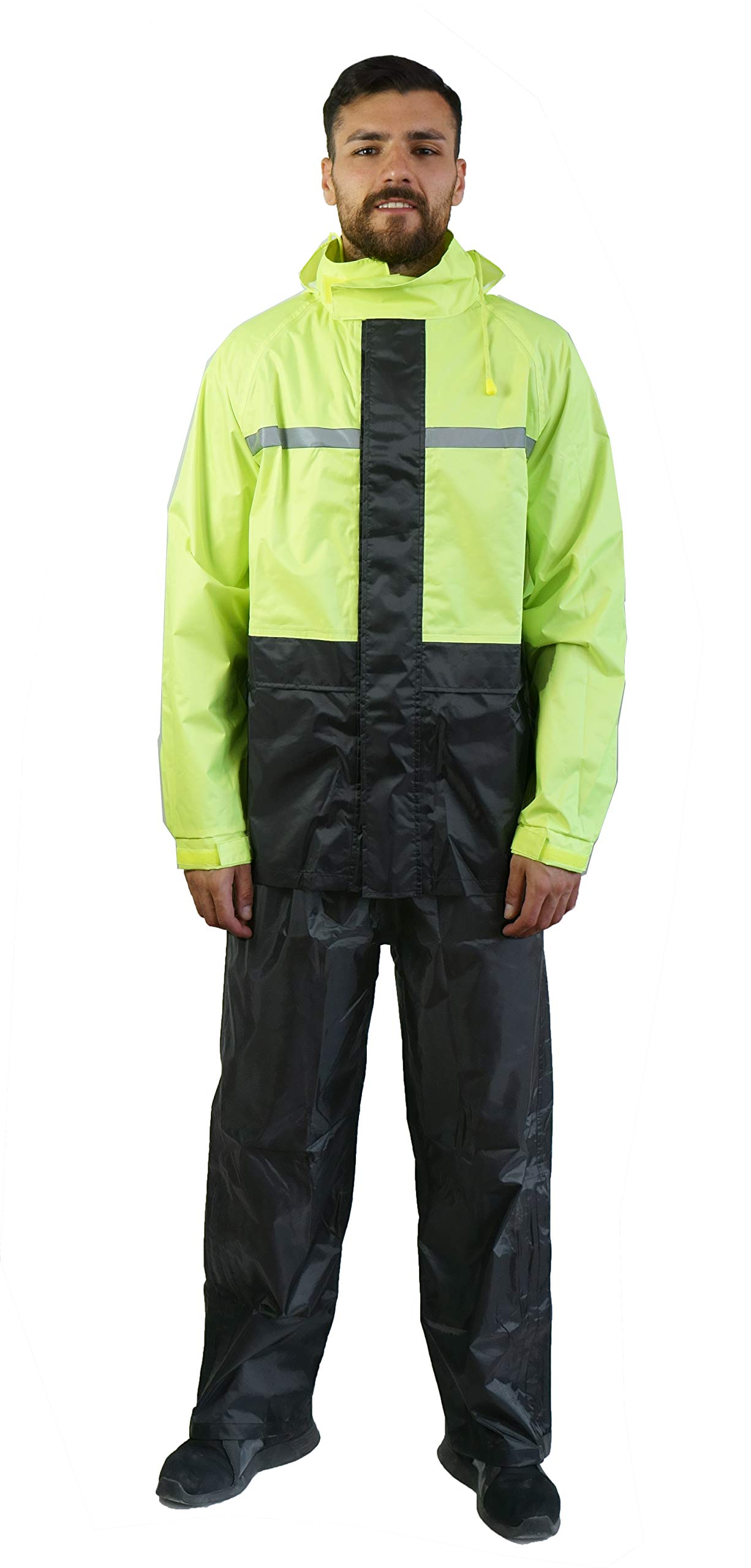 TJ MARVIN E34 Sport Regenschutz Set (Jacke, Hose und Tasche) M Nero Giallo fluo von TJ MARVIN