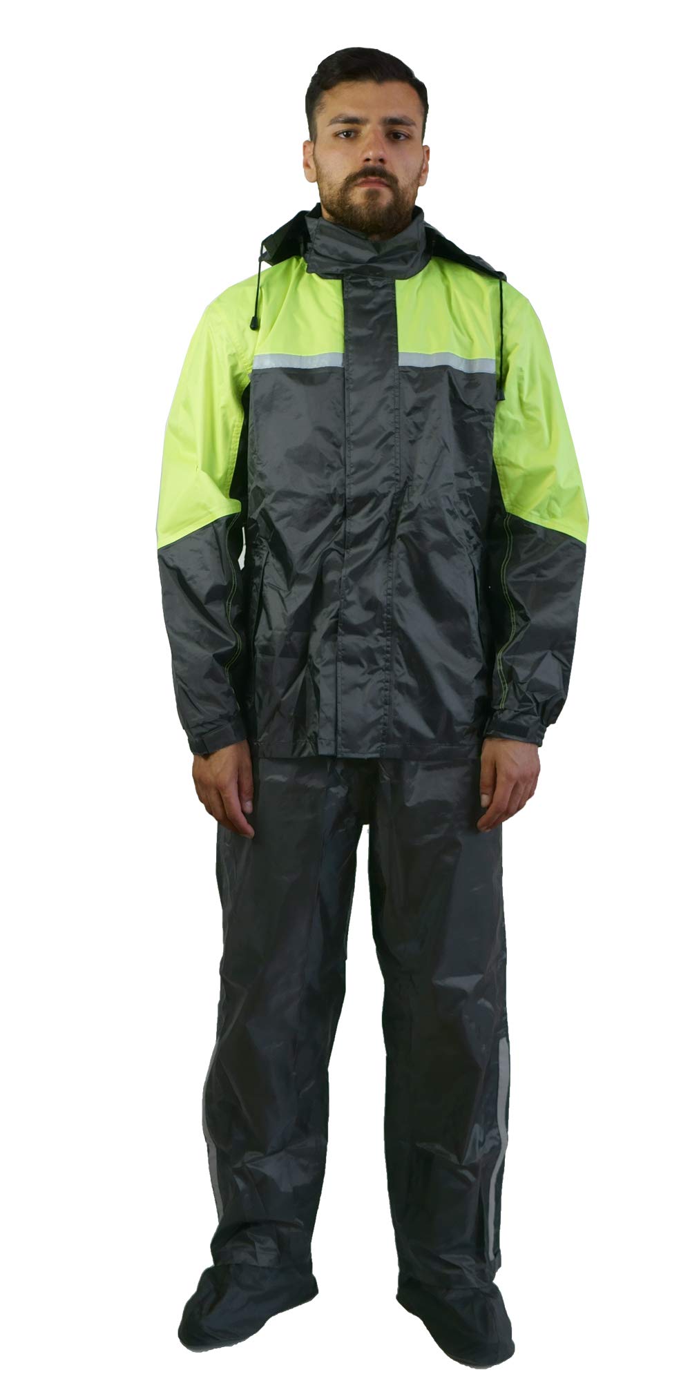 TJ MARVIN Regenschutz Set (Jacke, Hose, Stiefelbezug und Rucksäcke) CLASSICO E31 L Nero Giallo fluo von TJ MARVIN