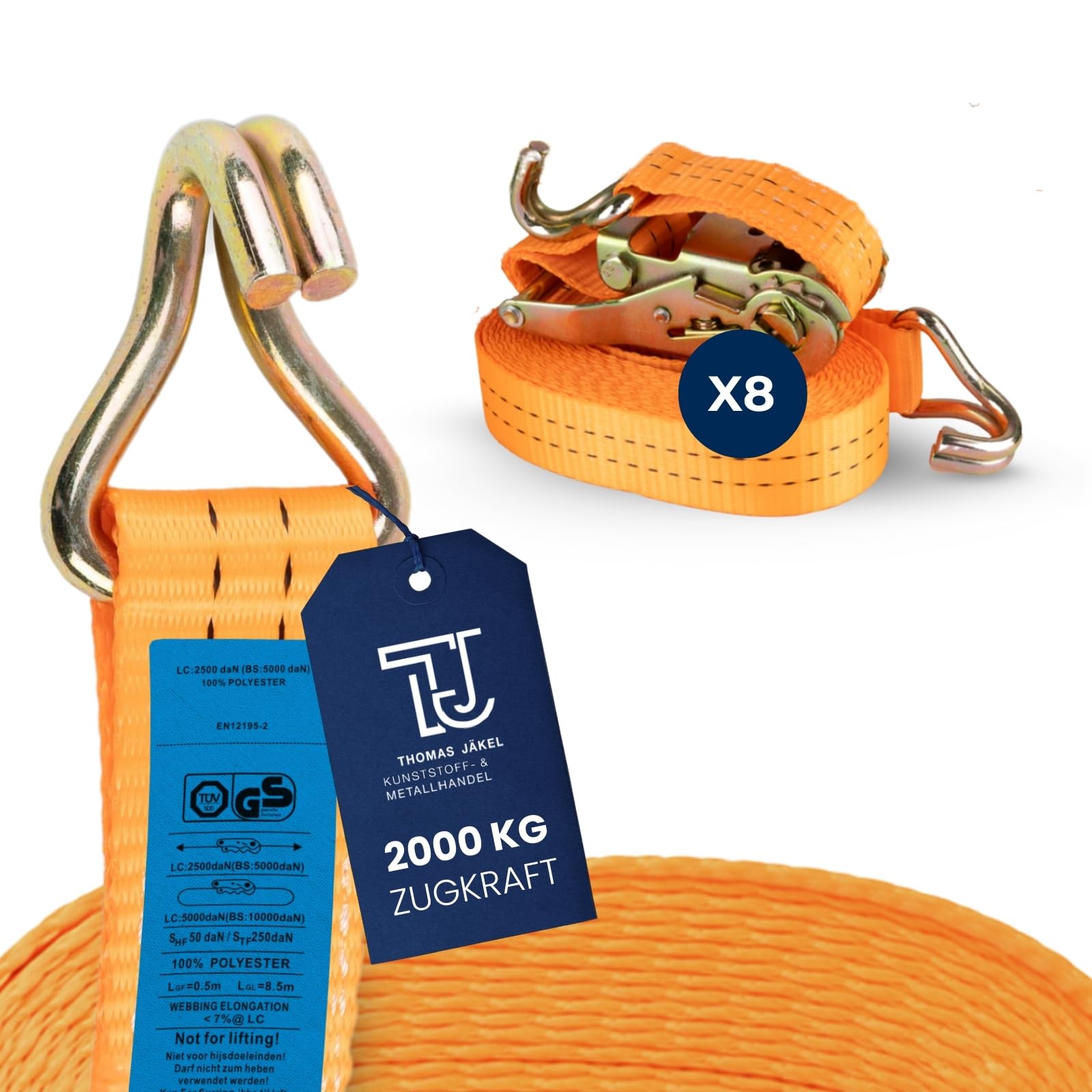 TJ Spanngurte mit Ratsche & Haken 8 Stück I 6m Länge I 35mm Breite I Ratschengurte mit 2000kg Belastbarkeit I Zurrgurt zweiteilig I TÜV & GS-Zertifiziert I Zurrschlaufen für sichere Lastenbefestigung TJ Spanngurte mit Ratsche & Haken 8 Stück I 6m Länge I 35mm Breite I Ratschengurte mit 2000kg Belastbarkeit I Zurrgurt zweiteilig I TÜV & GS-Zertifiziert I Zurrschlaufen für sichere Lastenbefestigung von TJ