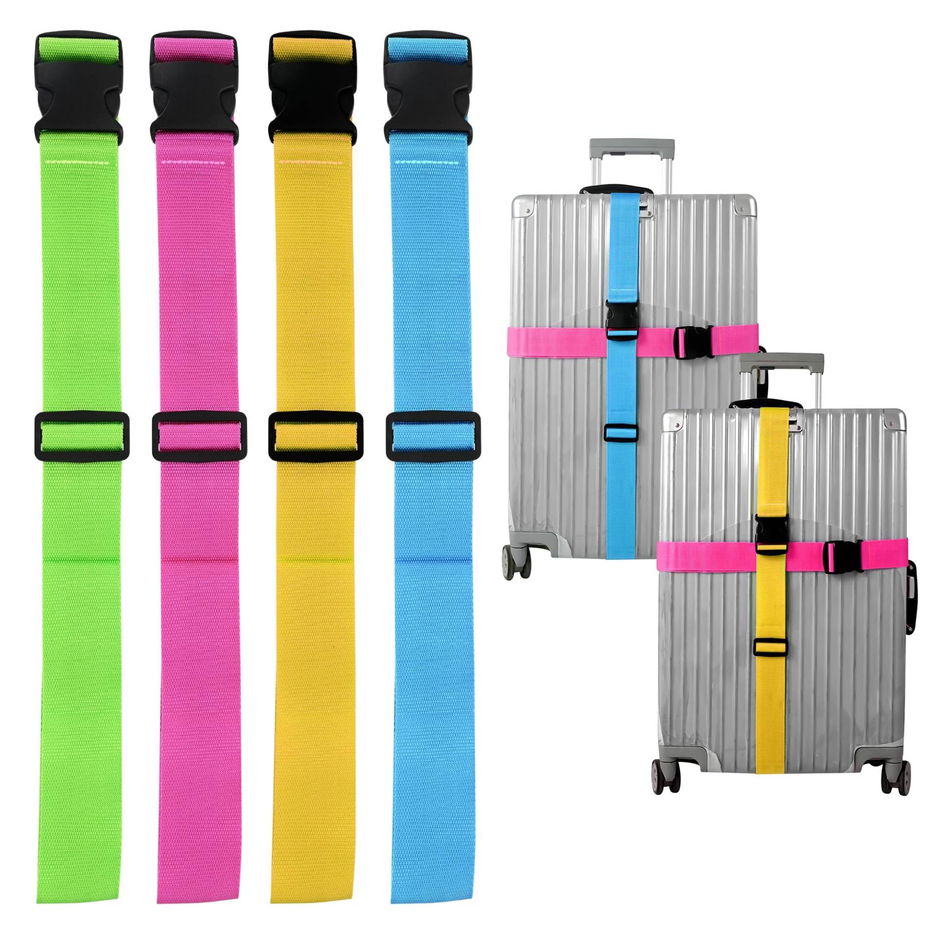 4X Stück Kofferband Set farbig - Koffergurt besonders auffällig - Gurtband inkl. Namensschild für Koffer & Gepäck - Luggage Strape von TK Gruppe Timo Klingler
