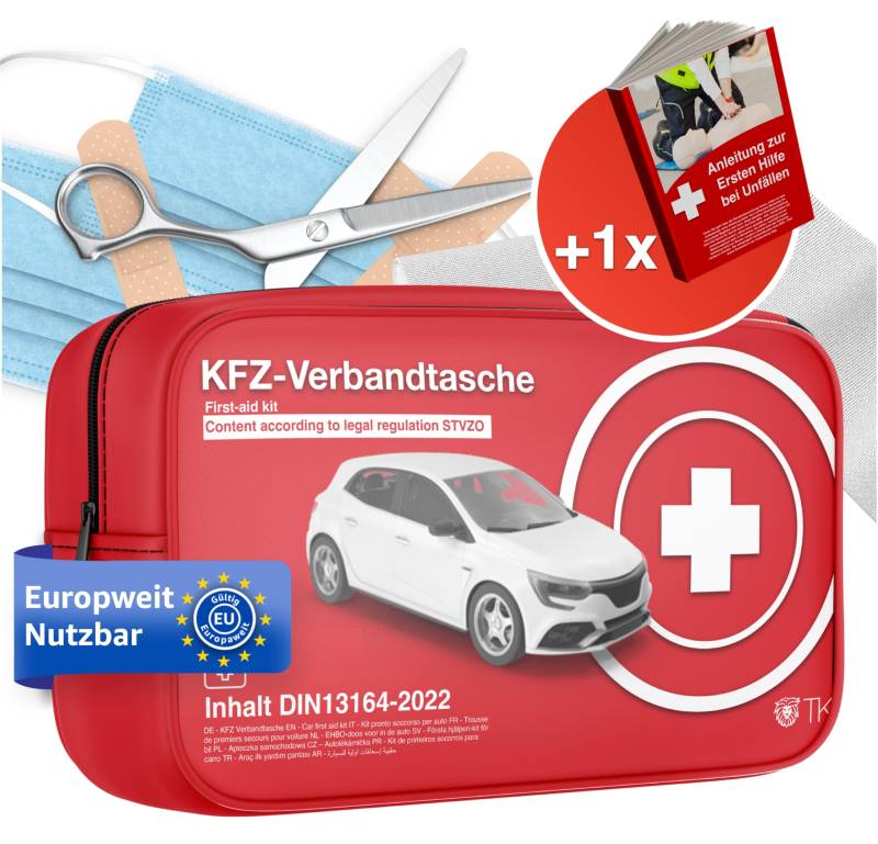 TK Gruppe Timo Klingler Verbandstasche KFZ mit Beatmungstücher - Verbandskasten Auto nach aktueller Norm 2025 - DIN13164 von TK Gruppe Timo Klingler