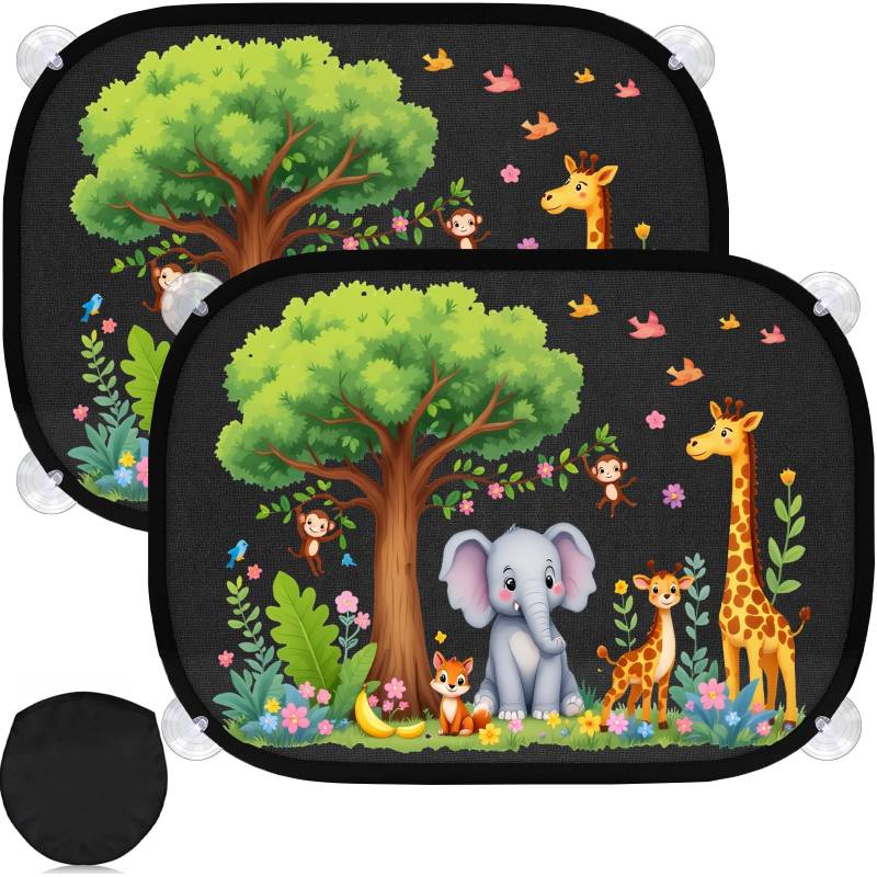 2 Stück Sonnenschutz Auto Baby mit UV Schutz, Autofenster Sonnenschutz Kinder, Sonnenblende Auto Kinder mit 8 Saugnäpfen und Süßen Tier Motiven, Fit 99% Autos von TLDNZXY