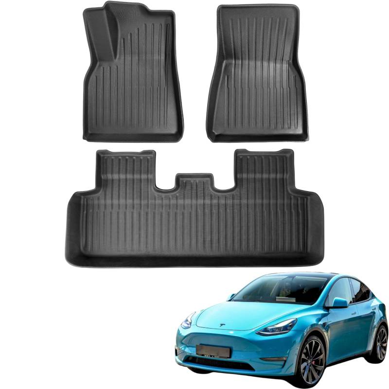 TLECTRIC Allwetter Fußmatten Set für Tesla Model Y Innenraum Automatten Wasserdicht Robust Hoher Rand (3 teilig für Sitze Vorne u. Hinten) von TLECTRIC