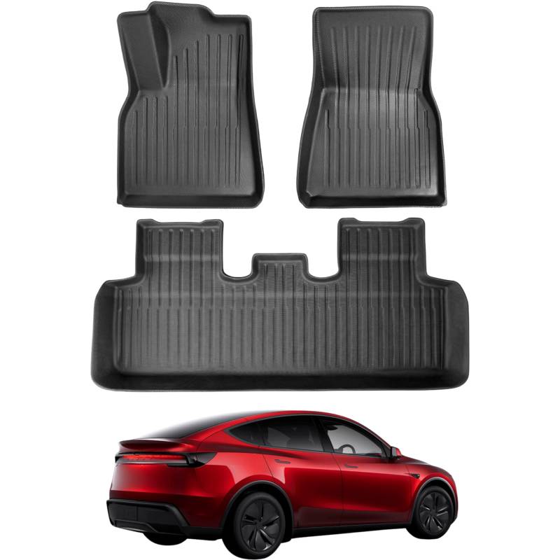 TLECTRIC Allwetter Fußmatten Set für Tesla Model Y 2022–2024 & ab 2025 Juniper – 3-teilig vorne & hinten – Wasserdicht, Robust, Hoher Rand von TLECTRIC