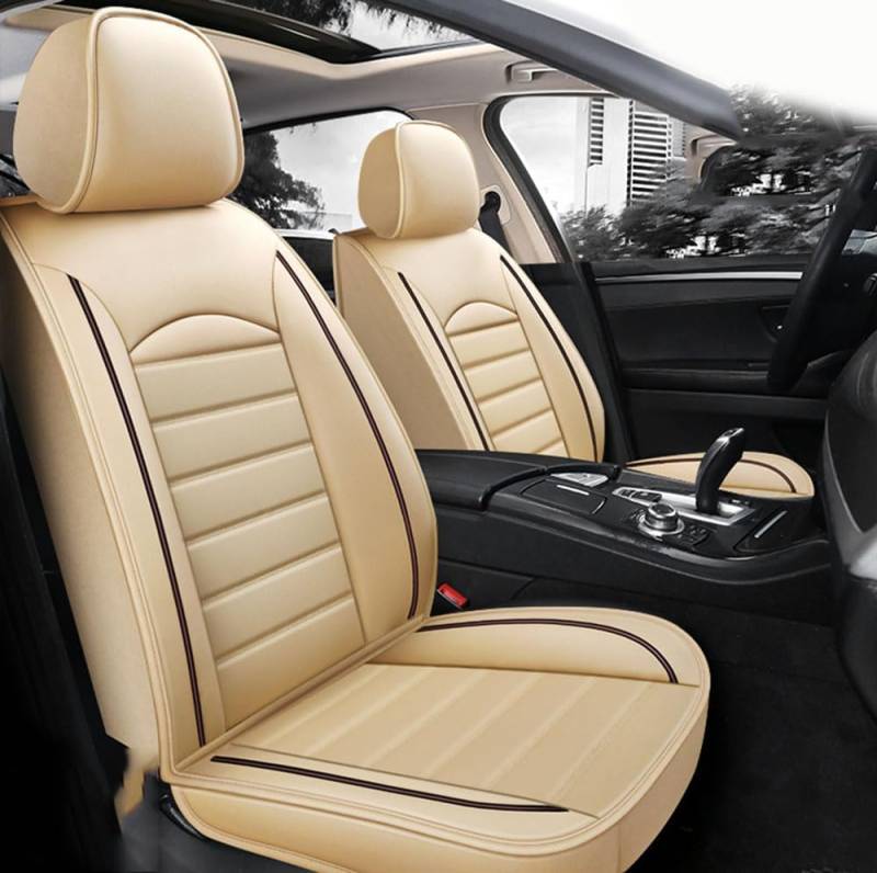 TMAR Auto Sitzbezüge Sets fü für BMW F30 E46 3 Series E21 E30 E36 E90 E91 E92 E93 9-teiliges Sitzbezügesets Komplett-Set, wasserdichte Autositzschoner aus Leder,Beige Style von TMAR