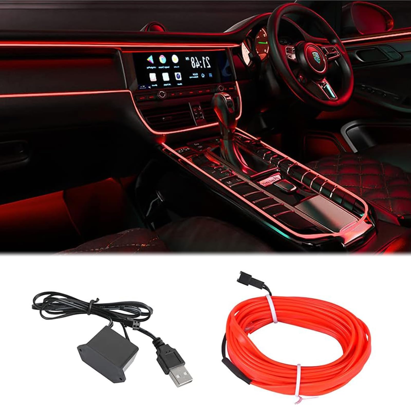 Ambientebeleuchtung Auto,USB 12V Led Rot 5m Atmosphäre Licht für Armaturenbrettfugen, Türfugen, DIY-Designs Plug-and-Play von TMRBBesty