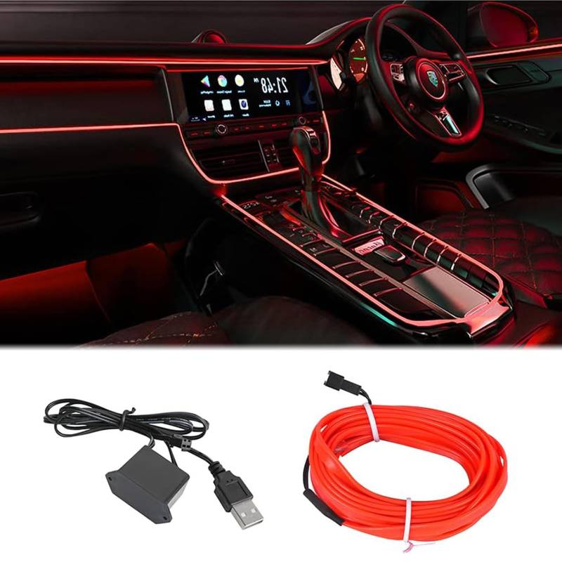 Ambientebeleuchtung Auto,USB 12V Led Rot 5m Atmosphäre Licht für Armaturenbrettfugen, Türfugen, DIY-Designs Plug-and-Play von TMRBBesty