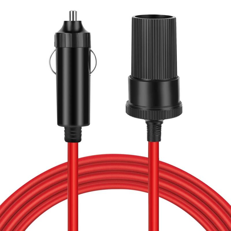 TNP Kfz Zigarettenanzünder Verlängerungskabel - 3m, 12V/24V Auto Verlängerung Kabel für Zigarettenanzünder-Buchse, mit 5A Sicherung, Steckdosenadapter, Vollgummileitung mit Stecker auf Buchse, rot von TNP Products