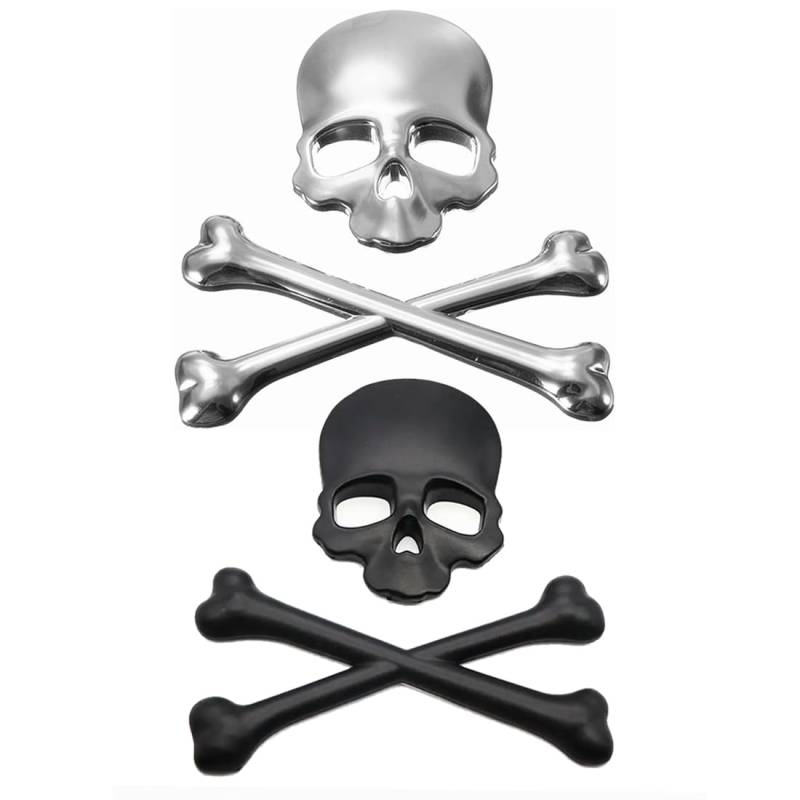 TNSRAY Schädel Auto Emblem 3D, 2 Stück Cool Persönlichkeit 3D Totenkopf Metall gekreuzte Knochen Auto Motorrad Emblem Abzeichen Aufkleber Auto Decals Zubehör, Cool 3D Schädel Metall Skelett von TNSRAY