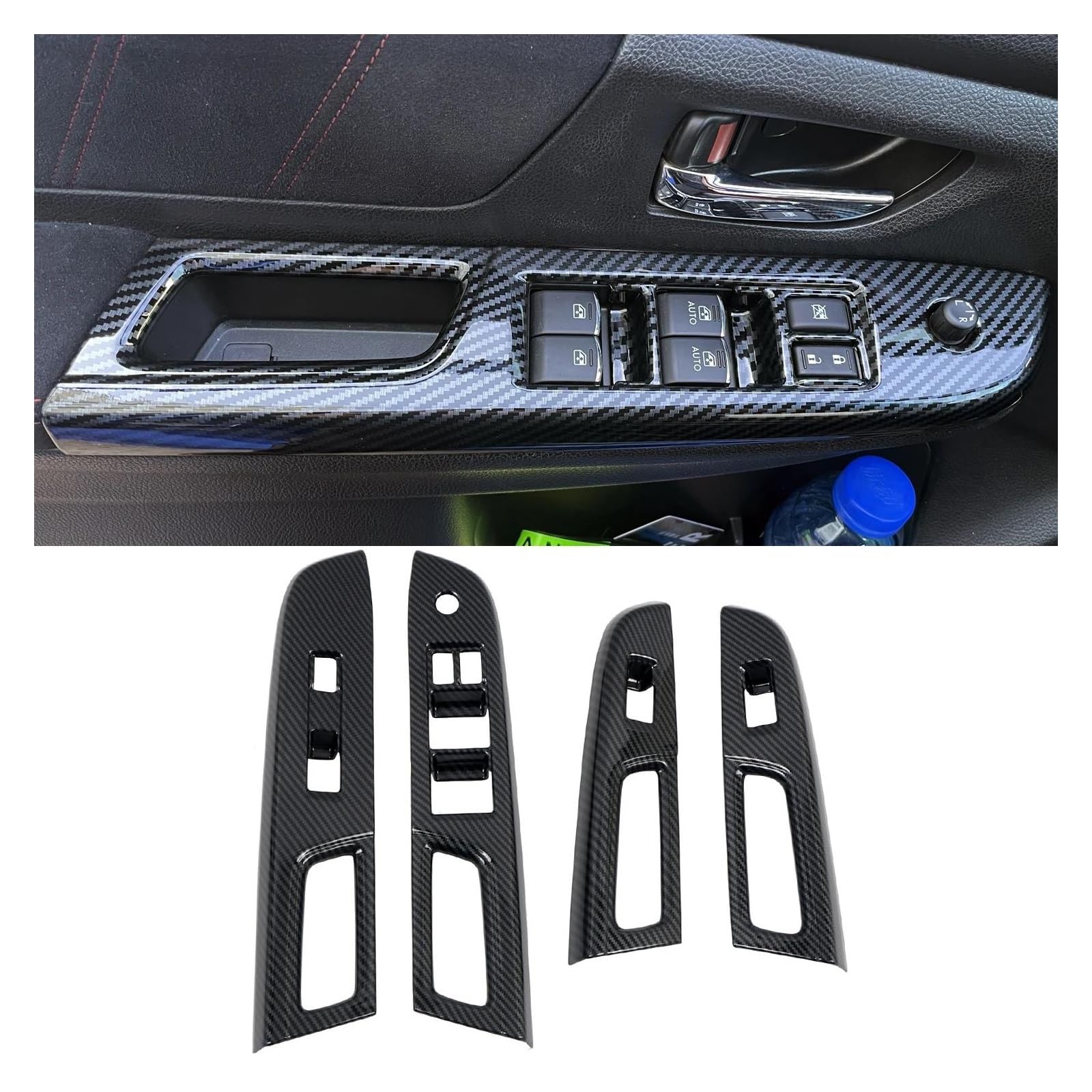 Interieur Zubehör Für Subaru Für WRX Für STi 2015-2021 ABS Carbon Faser Gedruckt Innen Fenster Schalter Lift-Taste Abdeckung Trim 4 Stücke Auto Zubehör Auto Mittelkonsole Interieur(LHD) von TNTGEBFVBG