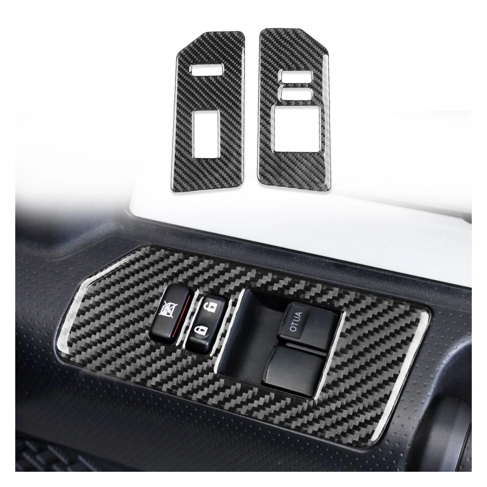 Interieur Zubehör Für Toyota Für FJ Für Cruiser 2012-2023 Auto Zubehör Real Carbon Fiber Front Fenster Schalter Lift-Taste Abdeckung Trim 2 Stücke Auto Mittelkonsole Interieur(RHD) von TNTGEBFVBG