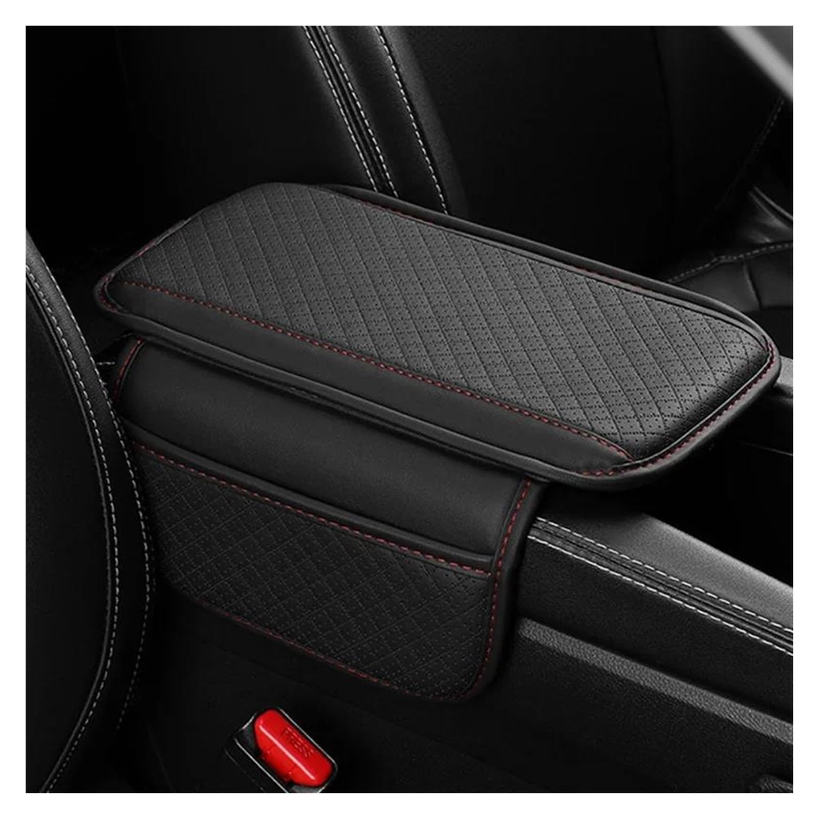 Interieur Zubehör PU Leder Auto Armlehne Matte Mittelkonsole Schutz Kissen Auto Armlehnen Lagerung Box Pad Auto Innen Zubehör Auto Mittelkonsole Interieur(Black) von TNTGEBFVBG