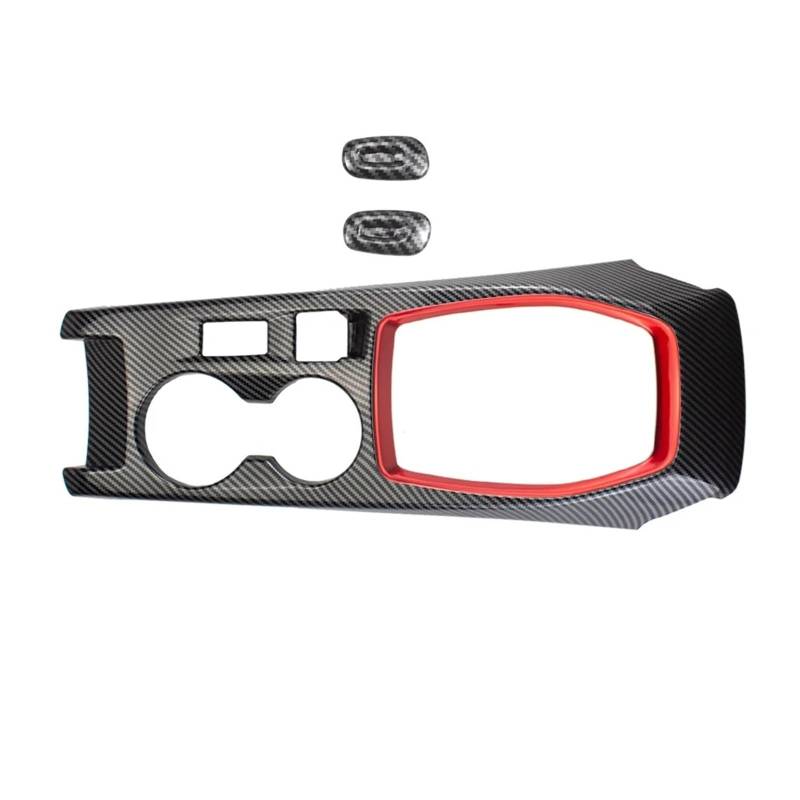Mittelkonsolen-Abdeckung Für Peugeot 208 2020-2025 ABS Carbon Fiber Farbe Rot Center Console Manuelle Getriebe Shift Rahmen Trim Armaturenbrett-Abdeckung(Carbon red 4) von TNTGEBFVBG