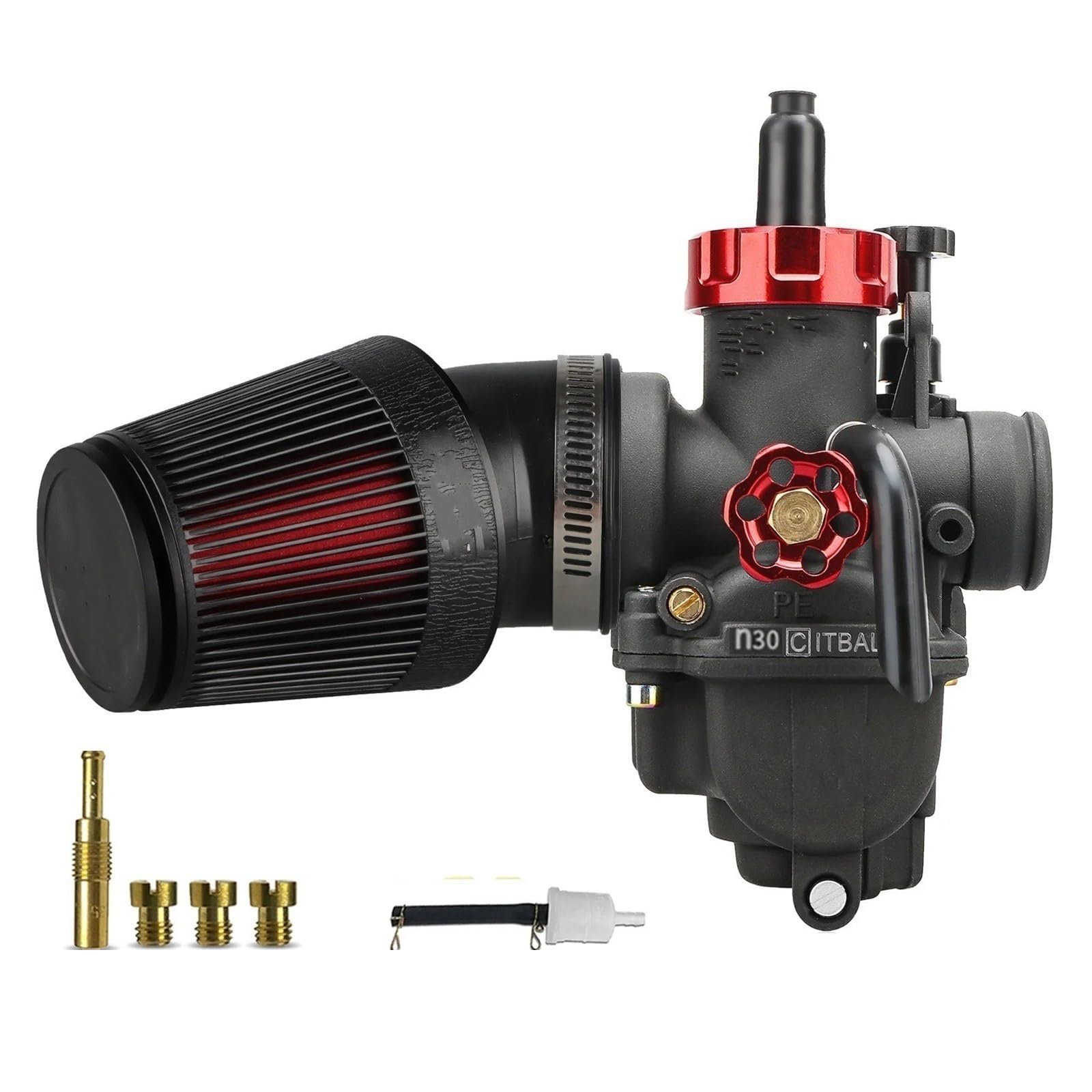 Vergaser Für Suzuki 2T 4T Motocross Motorrad PE Vergaser CNC Luftfilter Kit PE24/26/28/30mm Power Carb Jets Carb Modifiziert Carburetor(PE30 Racing Kit) von TNTGEBFVBG