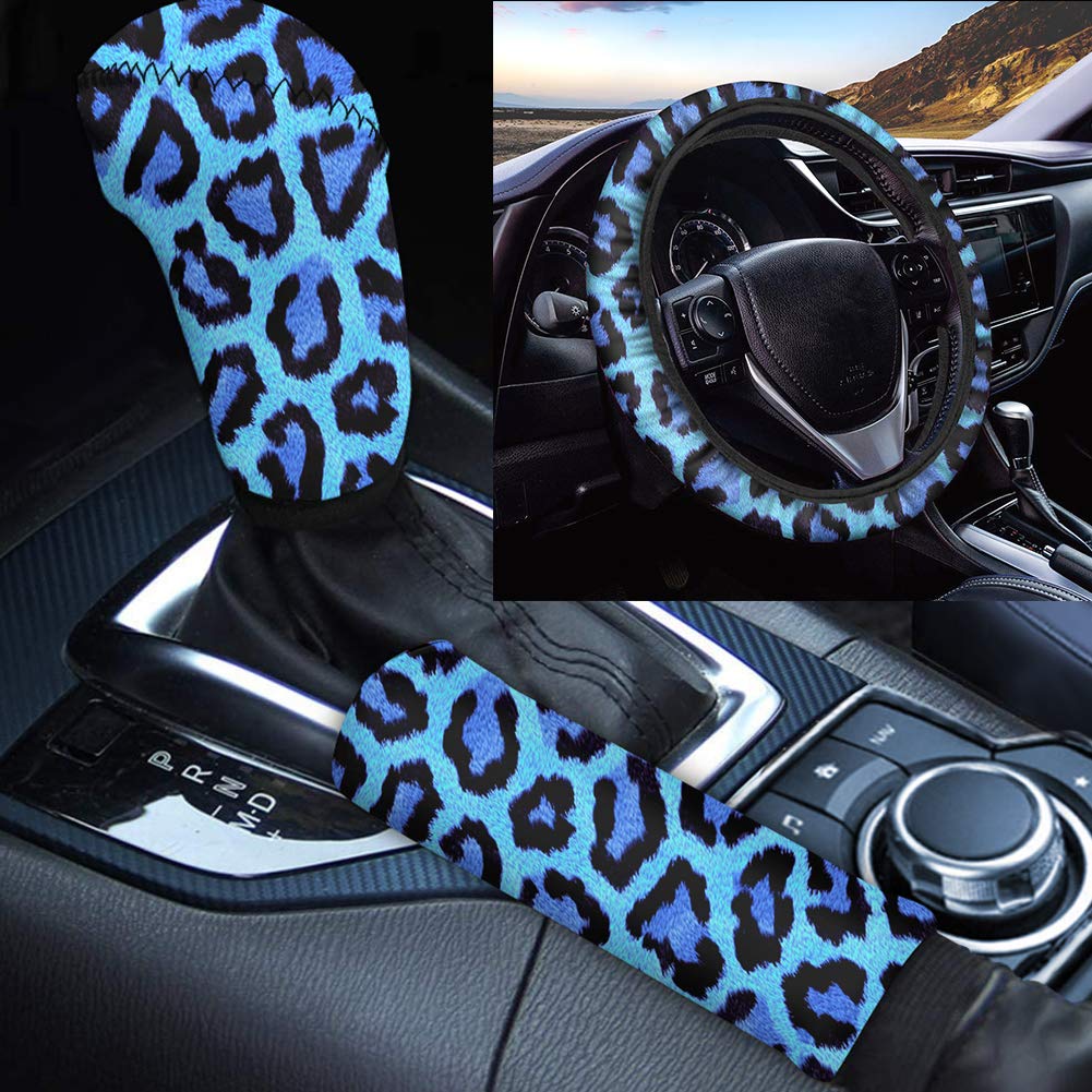 TOADDMOS 3-teiliges Set mit blauem Leoparden-Tierdruck, weiche Lenkradhülle, Handbremsen-Abdeckung, Schalthebel-Bezug. TOADDMOS 3-teiliges Set mit blauem Leoparden-Tierdruck, weiche Lenkradhülle, Handbremsen-Abdeckung, Schalthebel-Bezug. von TOADDMOS