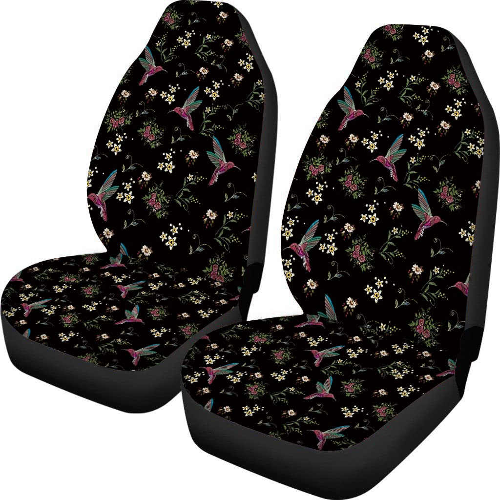TOADDMOS Floral Kolibri-Sitzbezüge für Auto, Universal Dehnbar Autos Vordersitzschoner Abdeckung, Frauen Autozubehör Dekoration Satteldecke für Schalensitz 2 Stück von TOADDMOS