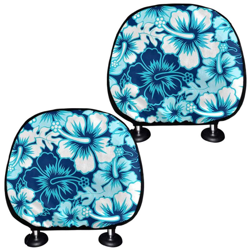 TOADDMOS Hawaiianische blaue Hibiskus-Blumendruck-Universal-Kopfstützenbezüge – Set mit 2 Kopfstützenbezügen, Auto-Dekor-Zubehör von TOADDMOS