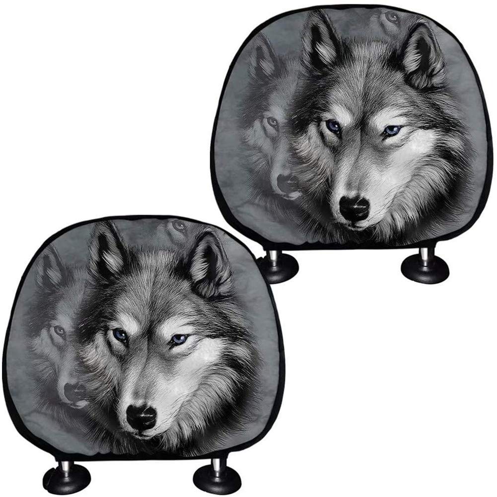 TOADDMOS Kopfstützenbezüge für Autositz, Motiv: Wolf, Grau, 2 Stück von TOADDMOS