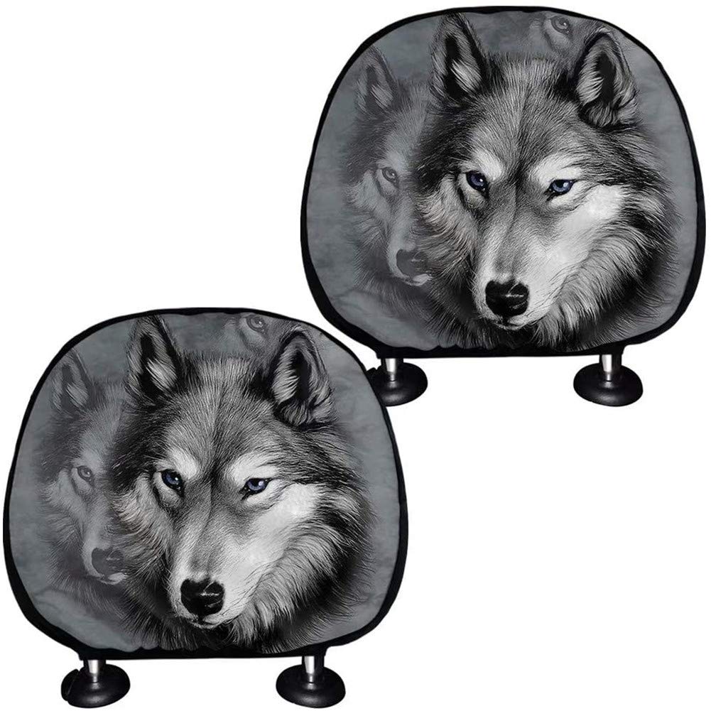 TOADDMOS Kopfstützenbezüge für Autositz, Motiv: Wolf, Grau, 2 Stück TOADDMOS Kopfstützenbezüge für Autositz, Motiv: Wolf, Grau, 2 Stück von TOADDMOS