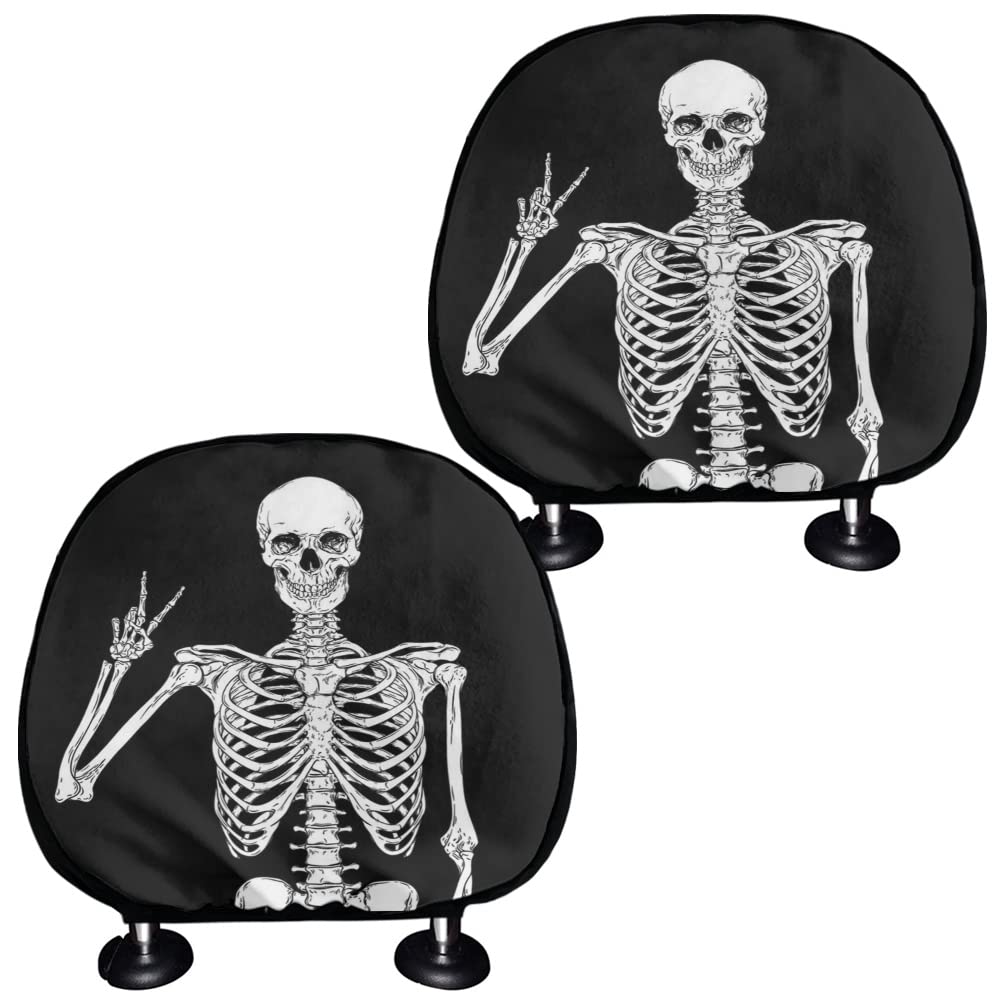 TOADDMOS Totenkopf Schwarz Halloween Autositz Kopfstützenbezug Bequem Polyester Kopfstützenbezug TOADDMOS Totenkopf Schwarz Halloween Autositz Kopfstützenbezug Bequem Polyester Kopfstützenbezug von TOADDMOS