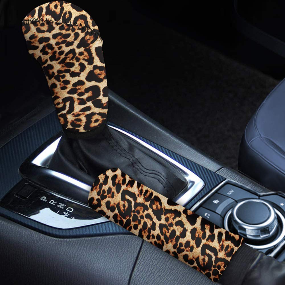 TOADDMOS Trendy Leopard Animal Print 2 Stück/Set Auto Handbremsgriffe Handbremse Schaltknauf Abdeckung Universal Auto Dekoration Auto-Styling Handbremse Abdeckung Hülse von TOADDMOS