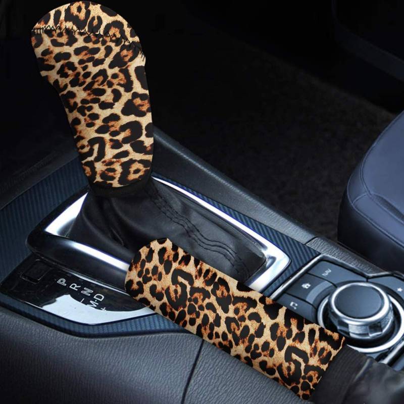 TOADDMOS Trendy Leopard Animal Print 2 Stück/Set Auto Handbremsgriffe Handbremse Schaltknauf Abdeckung Universal Auto Dekoration Auto-Styling Handbremse Abdeckung Hülse von TOADDMOS