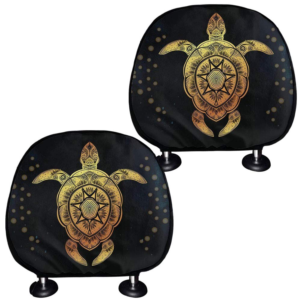 TOADDMOS Tribal Gold Sea Turtle Kopfstützenbezüge für Autos, Kopfstützenbezüge, 2 Stück von TOADDMOS