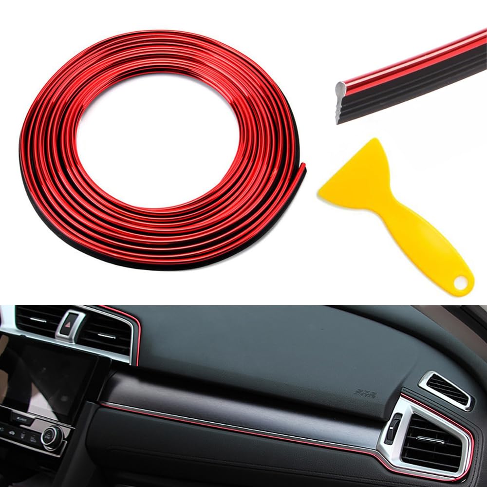 TOEECY Auto Zierleisten Innen 10M Auto Deko Innenraum Trim mit Installation Tool Lüftungsschlitz Dekoration DIY Flexible Strip Auto Zubehör Innenraum Deko Rot von TOEECY