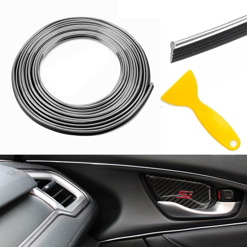 TOEECY Auto Zierleisten Innen 10M Auto Deko Innenraum Trim mit Installation Tool Lüftungsschlitz Dekoration DIY Flexible Strip Auto Zubehör Innenraum Deko Silber von TOEECY