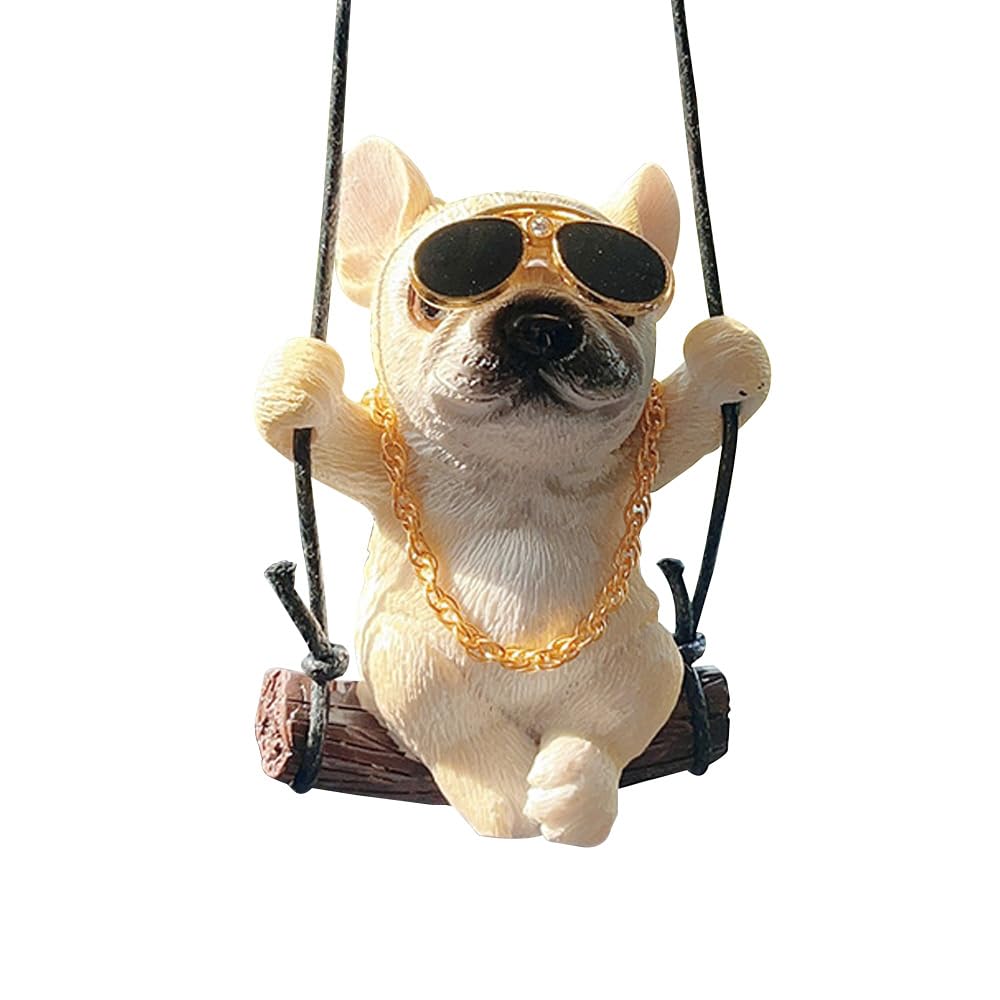 TOEECY Autospiegel zum Aufhängen Kreative Bulldogge Schaukelhund Autobehang Ornament Auto Innen Zubehör Lustiger Tier Auto Anhänger (Gelb-1) von TOEECY